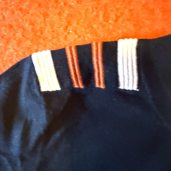 Black, burnt orange and white motorcycle ribbed stripes sweater NWT - Picture 5 of 9